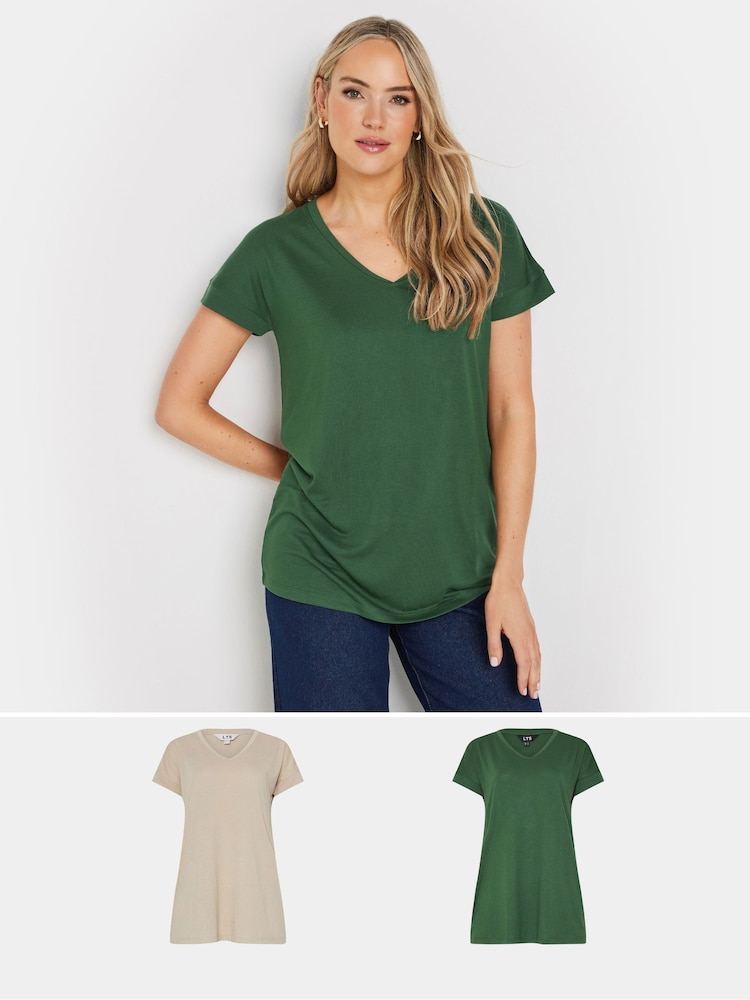 Long Tall Sally Green Modal T-Shirts 2 Pack - Image 1 of 8