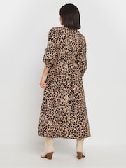 PixieGirl Petite Natural Animal Leopard Print Long Sleeve Button Front Midi Dress - Image 3 of 5