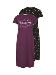 Yours Curve Purple Look To The Stars Midaxi 100% Cotton Nighties 2 Pack - Image 6 of 8