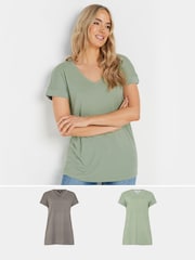 Long Tall Sally Dark Green Modal T-Shirts 2 Pack - Image 1 of 8