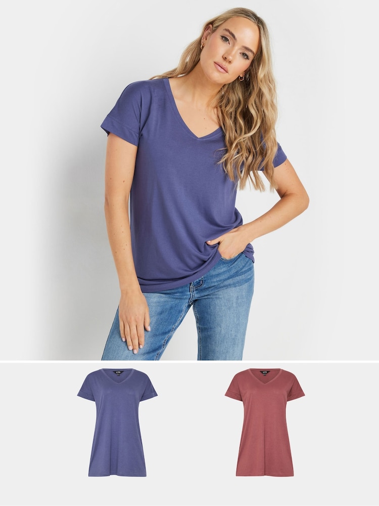 Long Tall Sally Blue Modal T-Shirts 2 Pack - Image 1 of 8