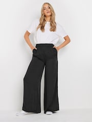 Long Tall Sally Black Hammered Satin Wide Leg Trousers - Image 1 of 5