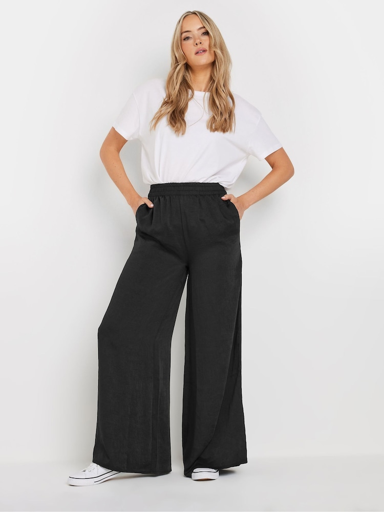 Long Tall Sally Black Hammered Satin Wide Leg Trousers - Image 1 of 5
