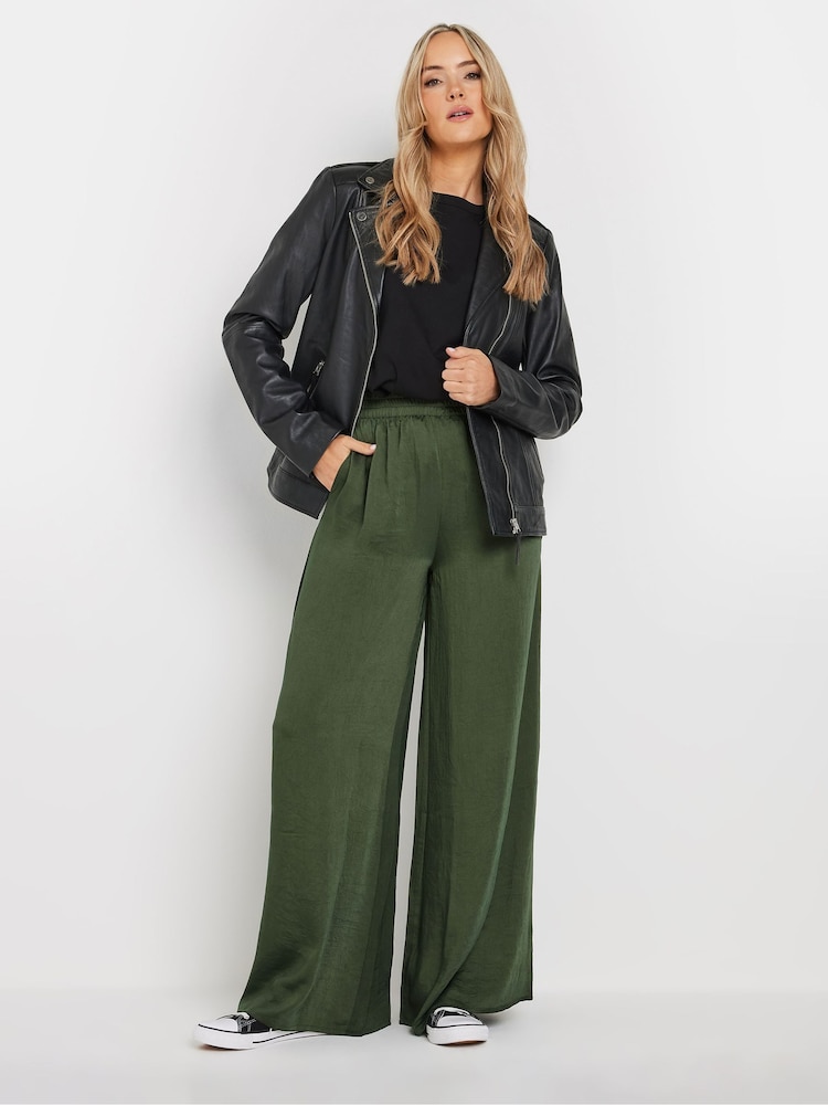 Long Tall Sally Green Hammered Satin Wide Leg Trousers - Image 1 of 6