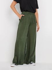 Long Tall Sally Green Hammered Satin Wide Leg Trousers - Image 3 of 6