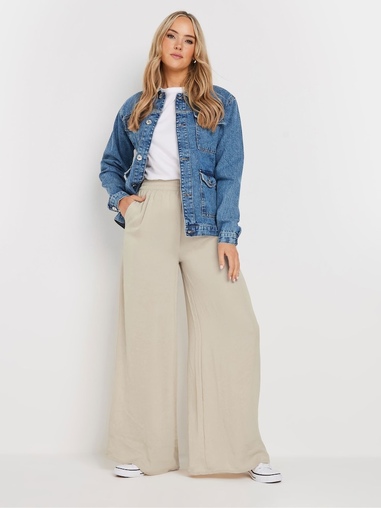 Long Tall Sally Natural Hammered Satin Wide Leg Trousers - Image 1 of 5