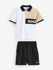 BOSS Natural Logo Colourblock Polo Shirt and Short Set - Image 1 of 4