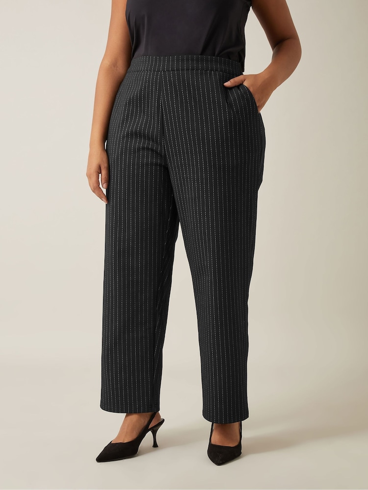 Evans Pinstripe Wide Leg Black Trousers - Image 1 of 5