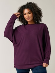 Evans Curve Burgundy Red Ribbed Soft Touch Jumper - Image 1 of 5
