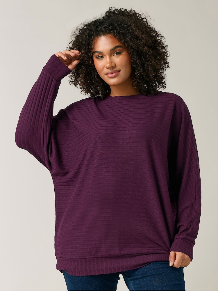Evans Curve Burgundy Red Ribbed Soft Touch Jumper - Image 1 of 5