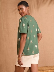 Love & Roses Khaki Foil Print 100% Cotton Embellished V-Neck T-Shirt - Image 4 of 4
