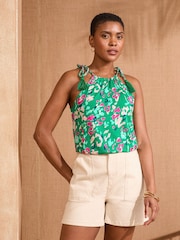 Love & Roses Green Animal Print Halterneck Jersey Vest - Image 1 of 4