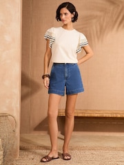 Love & Roses Ivory and Black Lace Flutter Sleeve Jersey T-Shirt - Image 3 of 4