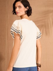 Love & Roses Ivory and Black Lace Flutter Sleeve Jersey T-Shirt - Image 4 of 4