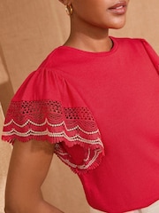 Love & Roses Red Lace Flutter Sleeve Jersey T-Shirt - Image 2 of 4