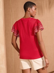 Love & Roses Red Lace Flutter Sleeve Jersey T-Shirt - Image 4 of 4