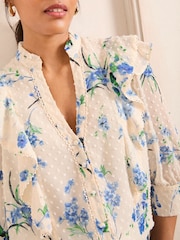 White/Ecru Floral - Love & Roses Dobby 3/4 Sleeve Blouse - Image 2 of 4