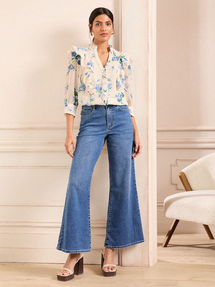 White/Ecru Floral - Love & Roses Dobby 3/4 Sleeve Blouse - Image 3 of 4