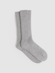 Reiss Grey Carmen Rib-Knit Socks With Cashmere - Image 1 of 4