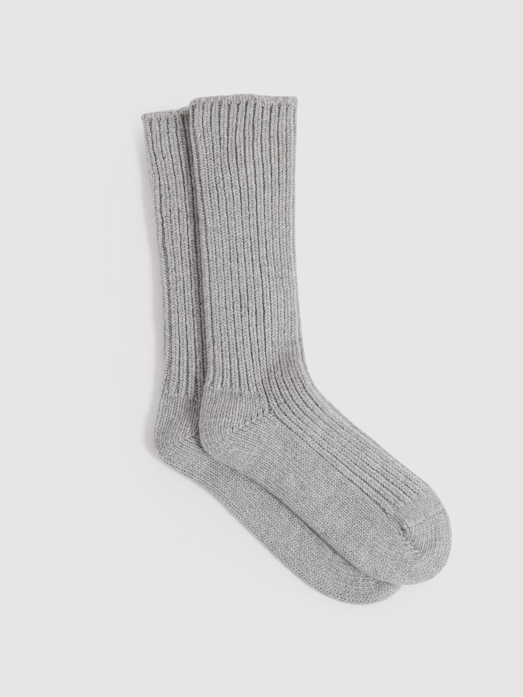 Reiss Grey Carmen Rib-Knit Socks With Cashmere - Image 1 of 4
