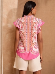 Love & Roses Pink Petite V-Neck Frill Sleeve Blouse - Image 3 of 4