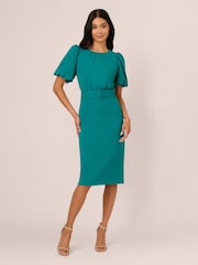 Adrianna Papell Blue Crepe Belted Sheath Dress - Imagem 1 de 7
