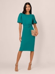 Adrianna Papell Blue Crepe Belted Sheath Dress - Imagem 3 de 7