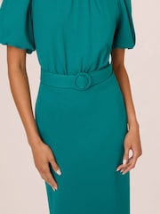 Adrianna Papell Blue Crepe Belted Sheath Dress - Imagem 4 de 7