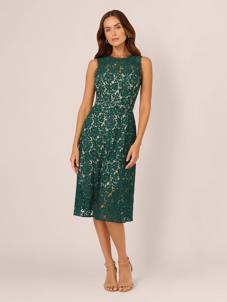 Adrianna Papell Green Lace Midi Dress - Image 1 of 7