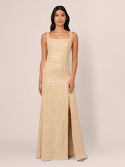 Adrianna Papell Natural Square Neck Boucle Gown - Image 1 of 7