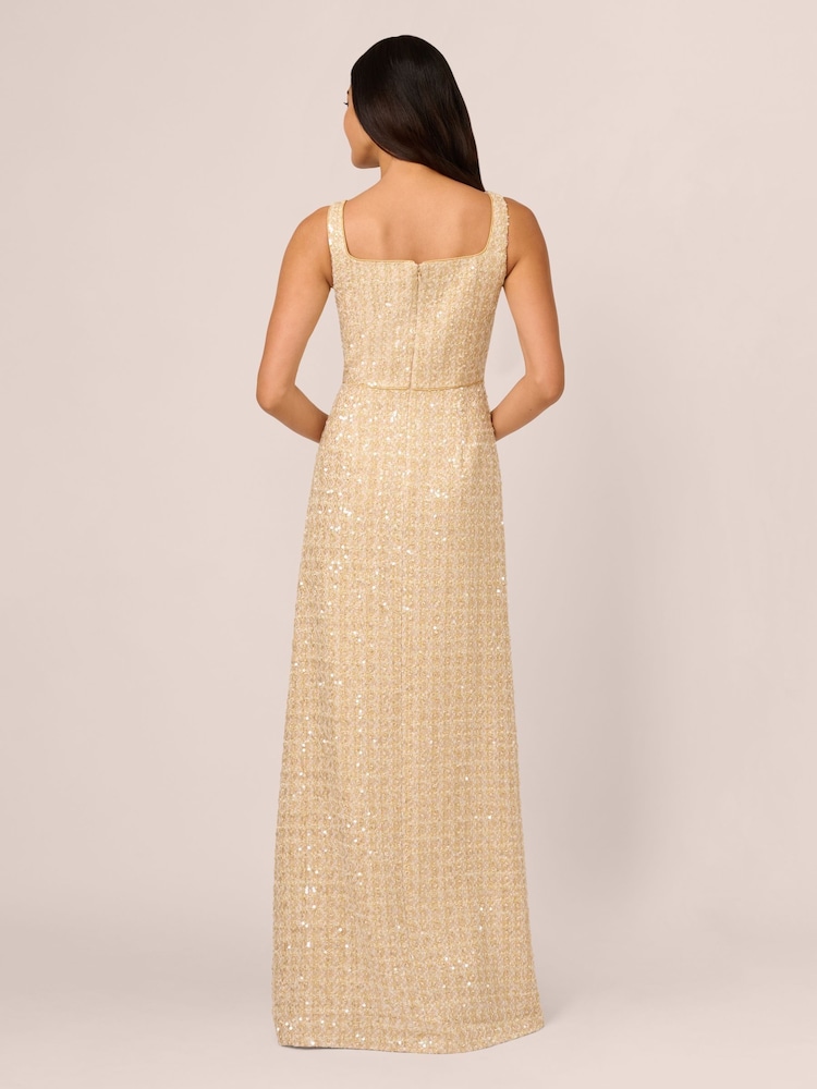 Adrianna Papell Natural Square Neck Boucle Gown - Image 2 of 7