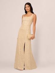 Adrianna Papell Natural Square Neck Boucle Gown - Image 3 of 7