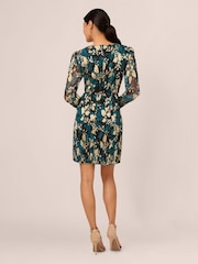 Adrianna Papell Blue Crinkle Foil Wrap Dress - Image 2 of 7