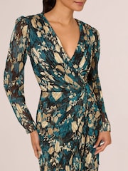 Adrianna Papell Blue Crinkle Foil Wrap Dress - Image 4 of 7