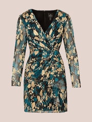 Adrianna Papell Blue Crinkle Foil Wrap Dress - Image 6 of 7