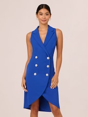 Adrianna Papell Blue Jewel Tuxedo Short Dress - Image 1 of 7