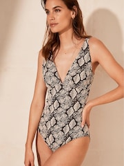 Mint Velvet Snake Print Tummy Control Plunge Swimsuit - Image 1 of 2