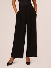 Adrianna Papell Solid Woven Black Trousers With Belt - Image 1 of 7