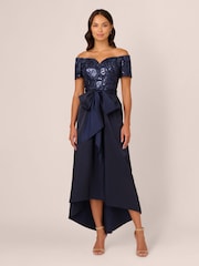 Adrianna Papell Синяя пайетка Studio Taffeta Gown - Изображение 1 из 7