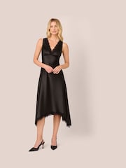 Adrianna by Adrianna Papell Satin Lace Midi Black Dress - Image 1 of 7