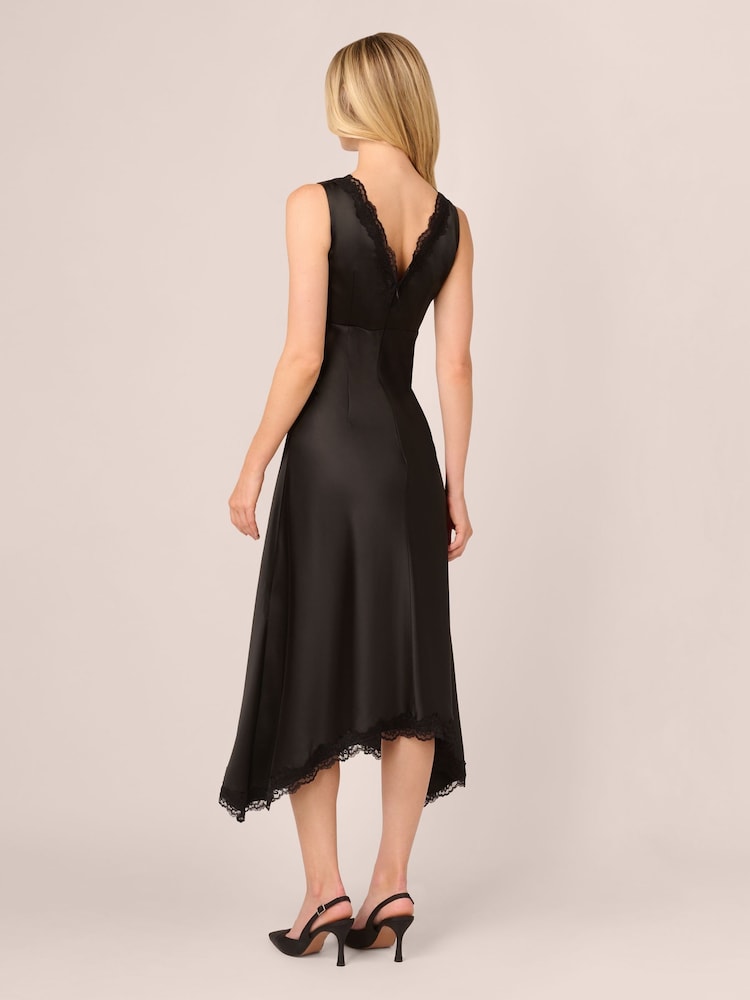 Adrianna by Adrianna Papell Satin Lace Midi Black Dress - Image 2 of 7