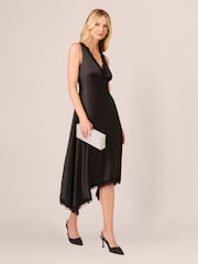 Adrianna by Adrianna Papell Satin Lace Midi Black Dress - Image 3 of 7