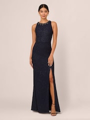 Adrianna Papell Blue Glitter Boucle Stretch Gown - Image 1 of 7