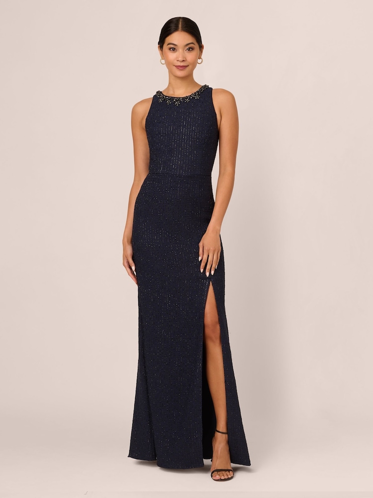 Adrianna Papell Blue Glitter Boucle Stretch Gown - Image 1 of 7