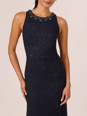 Adrianna Papell Blue Glitter Boucle Stretch Gown - Image 4 of 7