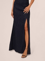Adrianna Papell Blue Glitter Boucle Stretch Gown - Image 5 of 7