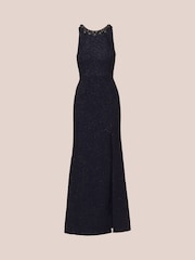 Adrianna Papell Blue Glitter Boucle Stretch Gown - Image 6 of 7
