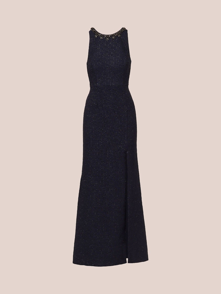 Adrianna Papell Blue Glitter Boucle Stretch Gown - Image 6 of 7