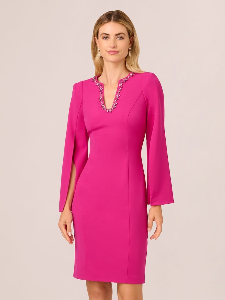 Adrianna Papell Pink Knit Crepe Jewel Short Dress - Image 1 of 7