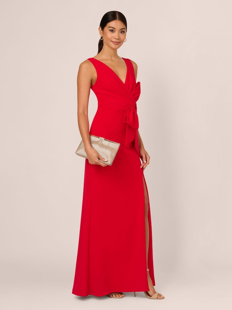 Adrianna Papell Red Bow Front Crepe Gown - Image 3 of 7